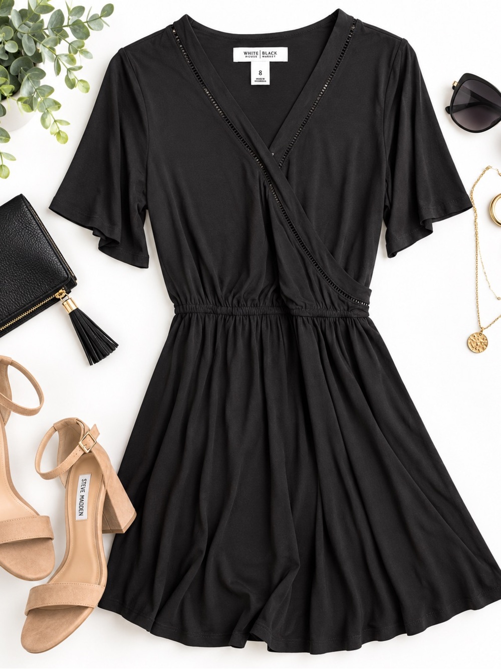 White House Black Market Black Wrap Dress — Size 8
